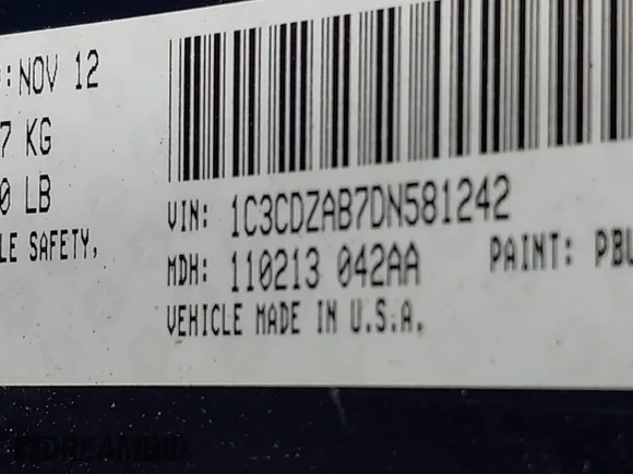 ✅ 2013 Dodge Avenger SE • VIN: 1C3CDZAB7DN581242 • Lot: 45231558. Listed on IAAI with 201,816 mi. Free auction sales archive from the USA and detailed vehicle history report at DreamBid. Image 9.