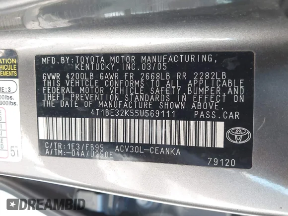 ✅ 2005 Toyota Camry LE • VIN: 4T1BE32K55U569111 • Lot: 45228088. Wystawiony na IAAI z przebiegiem 264 812 mil. Bezpłatny archiwum sprzedaży aukcyjnych z USA i szczegółowy raport historii pojazdu na DreamBid. Zdjęcie 9.
