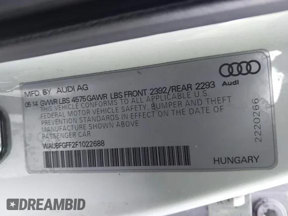 ✅ 2015 Audi A3 Premium • VIN: WAUBFGFF2F1022688 • Lot: 41476249. Listed on IAAI with Not provided. Free auction sales archive from the USA and detailed vehicle history report at DreamBid. Image 9.