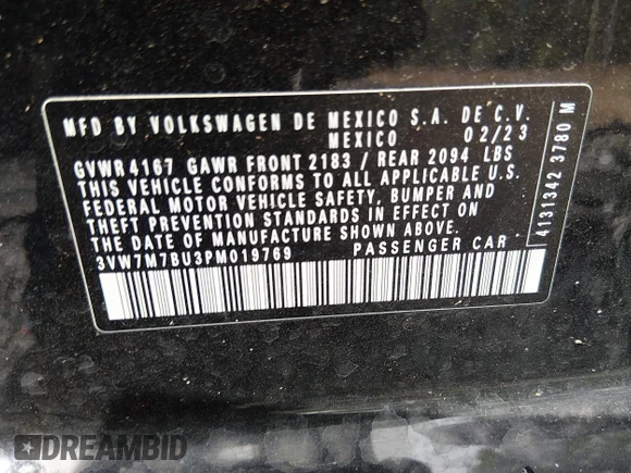 ✅ 2023 Volkswagen Jetta SE • VIN: 3VW7M7BU3PM019769 • Lot: 44999783. Wystawiony na IAAI z przebiegiem Nie podano. Bezpłatny archiwum sprzedaży aukcyjnych z USA i szczegółowy raport historii pojazdu na DreamBid. Zdjęcie 9.