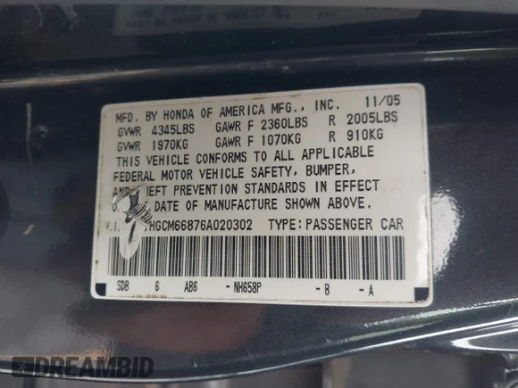 ✅ 2006 Honda Accord EX-L • VIN: 1HGCM66876A020302 • Lot: 44085834. Wystawiony na IAAI z przebiegiem 224 328 mil. Bezpłatny archiwum sprzedaży aukcyjnych z USA i szczegółowy raport historii pojazdu na DreamBid. Zdjęcie 9.