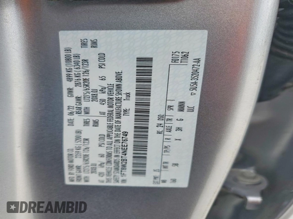 ✅ 2022 Ford F-250 Lariat • VIN: 1FT8W2BT4NEE76749 • Lot: 49216406. Wystawiony na Copart z przebiegiem 106 463 mil. Bezpłatny archiwum sprzedaży aukcyjnych z USA i szczegółowy raport historii pojazdu na DreamBid. Zdjęcie 12.