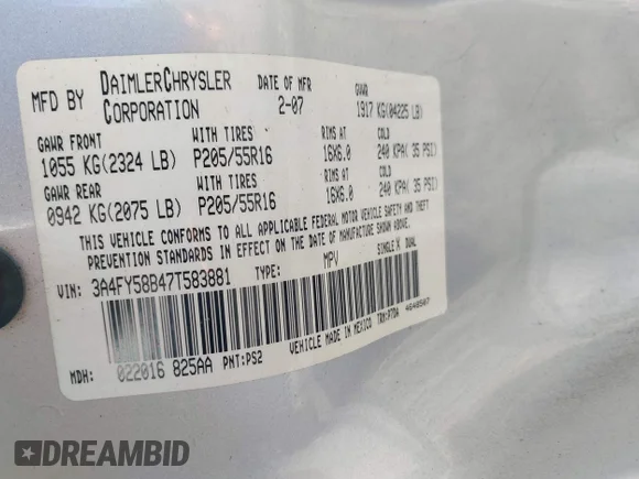 ✅ 2007 Chrysler PT Cruiser Touring • VIN: 3A4FY58B47T583881 • Lot: 41734161. Wystawiony na IAAI z przebiegiem 159 298 mil. Bezpłatny archiwum sprzedaży aukcyjnych z USA i szczegółowy raport historii pojazdu na DreamBid. Zdjęcie 9.