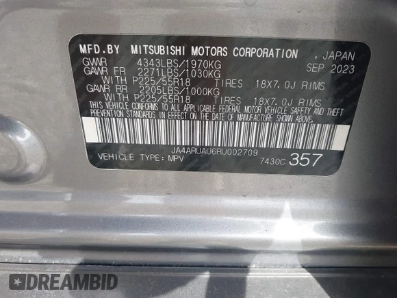 ✅ 2024 Mitsubishi Outlander S • VIN: JA4ARUAU6RU002709 • Lot: 44847895. Wystawiony na IAAI z przebiegiem 58 213 mil. Bezpłatny archiwum sprzedaży aukcyjnych z USA i szczegółowy raport historii pojazdu na DreamBid. Zdjęcie 9.