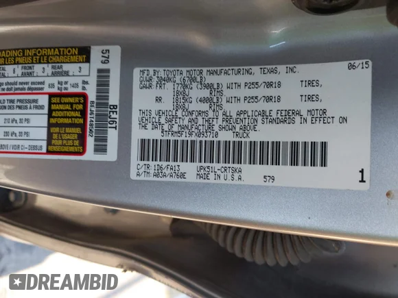 ✅ 2015 Toyota Tundra SR • VIN: 5TFRM5F19FX093710 • Lot: 44106462. Wystawiony na IAAI z przebiegiem 195 243 mil. Bezpłatny archiwum sprzedaży aukcyjnych z USA i szczegółowy raport historii pojazdu na DreamBid. Zdjęcie 9.