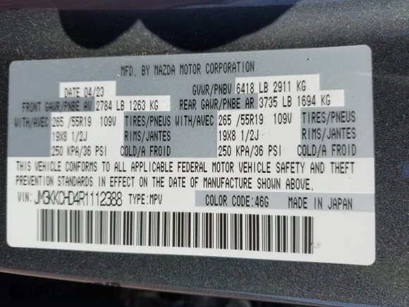 ✅ 2024 Mazda CX-90 Preferred Plus • VIN: JM3KKCHD4R1112388 • Lot: 43270637. Wystawiony na IAAI z przebiegiem 50 086 mil. Bezpłatny archiwum sprzedaży aukcyjnych z USA i szczegółowy raport historii pojazdu na DreamBid. Zdjęcie 9.