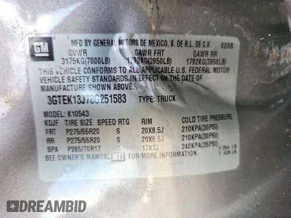 ✅ 2008 GMC Sierra 1500 SLE2 • VIN: 3GTEK13J78G251583 • Lot: 77590795. Wystawiony na Copart z przebiegiem 143 521 mil. Bezpłatny archiwum sprzedaży aukcyjnych z USA i szczegółowy raport historii pojazdu na DreamBid. Zdjęcie 12.