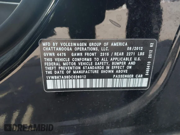 ✅ 2013 Volkswagen Passat SE • VIN: 1VWBH7A38DC026012 • Lot: 45449438. Wystawiony na IAAI z przebiegiem 130 176 mil. Bezpłatny archiwum sprzedaży aukcyjnych z USA i szczegółowy raport historii pojazdu na DreamBid. Zdjęcie 9.