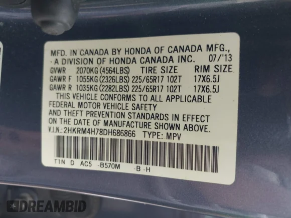 ✅ 2013 Honda CR-V EX-L • VIN: 2HKRM4H78DH686866 • Лот: 45418264. Опубликован ранее на IAAI с пробегом 129 268 миль. Бесплатный доступ к архиву аукционных продаж из США и подробный отчёт об истории автомобиля на DreamBid. Изображение 9.