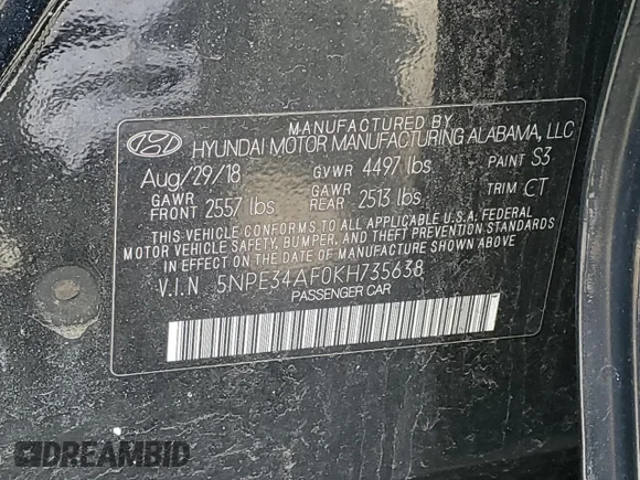 ✅ 2019 Hyundai Sonata SEL • VIN: 5NPE34AF0KH735638 • Lot: 46019073. Wystawiony na Copart z przebiegiem 68 155 mil. Bezpłatny archiwum sprzedaży aukcyjnych z USA i szczegółowy raport historii pojazdu na DreamBid. Zdjęcie 12.