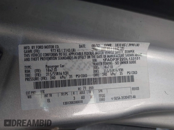 ✅ 2013 Ford Focus SE • VIN: 1FADP3F22DL133151 • Лот: 44592361. Опубликован ранее на IAAI с пробегом 108 891 миль. Бесплатный доступ к архиву аукционных продаж из США и подробный отчёт об истории автомобиля на DreamBid. Изображение 9.