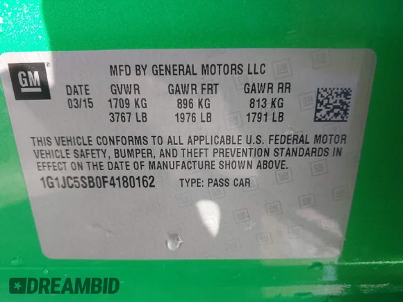 ✅ 2015 Chevrolet Sonic LT • VIN: 1G1JC5SB0F4180162 • Лот: 42320691. Опубліковано раніше на IAAI з пробігом 51 364 миль. Безкоштовний доступ до архіву аукціонних продажів зі США та докладний звіт про історію автомобіля на DreamBid. Зображення 9.