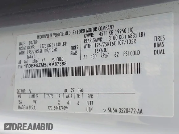 ✅ 2018 Ford Transit • VIN: 1FDBF8ZM5JKA87388 • Лот: 43079570. Опубліковано раніше на IAAI з пробігом 73 739 миль. Безкоштовний доступ до архіву аукціонних продажів зі США та докладний звіт про історію автомобіля на DreamBid. Зображення 9.