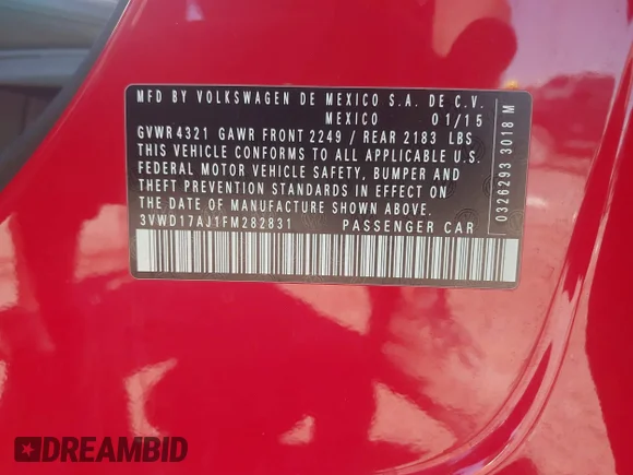✅ 2015 Volkswagen Jetta SE • VIN: 3VWD17AJ1FM282831 • Lot: 45282292. Listed on IAAI with 121,067 mi. Free auction sales archive from the USA and detailed vehicle history report at DreamBid. Image 9.