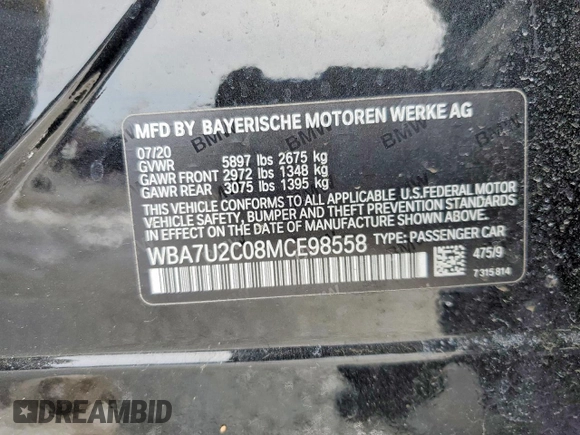 ✅ 2021 BMW 7 Series 750i xDrive • VIN: WBA7U2C08MCE98558 • Lot: 78581545. Wystawiony na Copart z przebiegiem 46 283 mil. Bezpłatny archiwum sprzedaży aukcyjnych z USA i szczegółowy raport historii pojazdu na DreamBid. Zdjęcie 13.