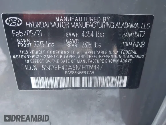 ✅ 2021 Hyundai Sonata SEL • VIN: 5NPEF4JA5MH119447 • Lot: 44104826. Wystawiony na IAAI z przebiegiem 62 462 mil. Bezpłatny archiwum sprzedaży aukcyjnych z USA i szczegółowy raport historii pojazdu na DreamBid. Zdjęcie 9.