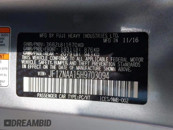 ✅ 2017 Toyota 86 • VIN: JF1ZNAA15H9703094 • Lot: 43356891. Listed on IAAI with 154,338 mi. Free auction sales archive from the USA and detailed vehicle history report at DreamBid. Image 9.
