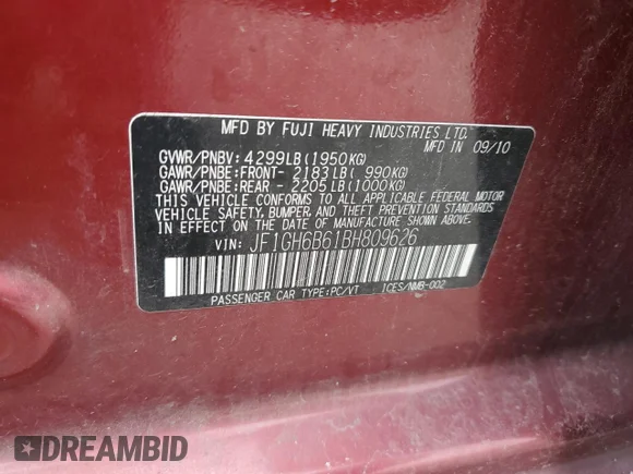 ✅ 2011 Subaru Impreza Premium • VIN: JF1GH6B61BH809626 • Lot: 65847824. Wystawiony na Copart z przebiegiem 149 146 mil. Bezpłatny archiwum sprzedaży aukcyjnych z USA i szczegółowy raport historii pojazdu na DreamBid. Zdjęcie 12.