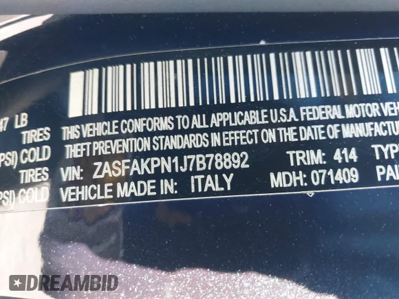 ✅ 2018 Alfa Romeo Stelvio Sport • VIN: ZASFAKPN1J7B78892 • Lot: 41899030. Listed on IAAI with 88,385 mi. Free auction sales archive from the USA and detailed vehicle history report at DreamBid. Image 7.