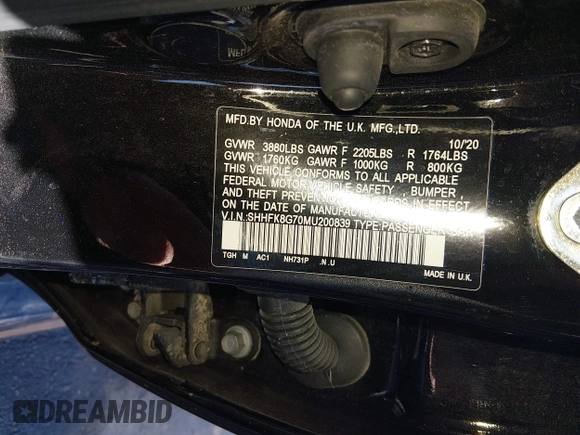 ✅ 2021 Honda Civic Type R Touring • VIN: SHHFK8G70MU200839 • Lot: 44309121. Wystawiony na IAAI z przebiegiem 37 299 mil. Bezpłatny archiwum sprzedaży aukcyjnych z USA i szczegółowy raport historii pojazdu na DreamBid. Zdjęcie 9.