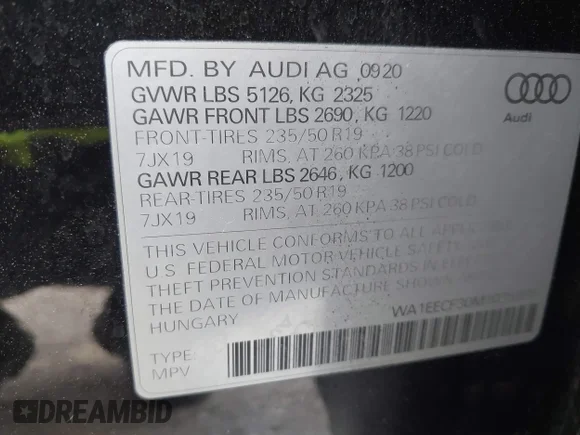 ✅ 2021 Audi Q3 S line Premium Plus • VIN: WA1EECF30M1025999 • Lot: 43997450. Listed on IAAI with 66,132 mi. Free auction sales archive from the USA and detailed vehicle history report at DreamBid. Image 9.