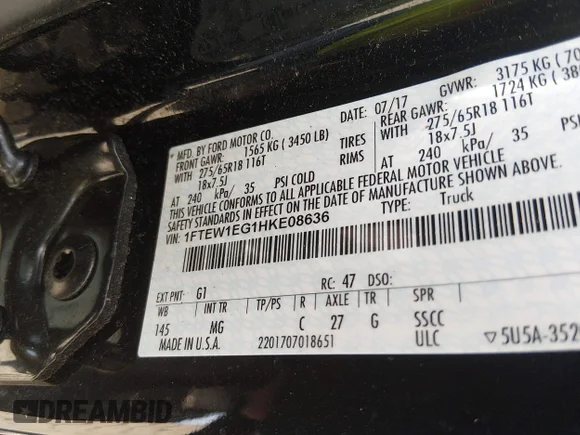 ✅ 2017 Ford F-150 Lariat • VIN: 1FTEW1EG1HKE08636 • Lot: 42989196. Listed on IAAI with 88,949 mi. Free auction sales archive from the USA and detailed vehicle history report at DreamBid. Image 9.