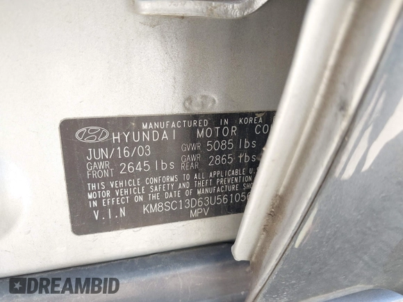 ✅ 2003 Hyundai Santa Fe GLS • VIN: KM8SC13D63U561056 • Lot: 42440764. Wystawiony na IAAI z przebiegiem 115 918 mil. Bezpłatny archiwum sprzedaży aukcyjnych z USA i szczegółowy raport historii pojazdu na DreamBid. Zdjęcie 9.