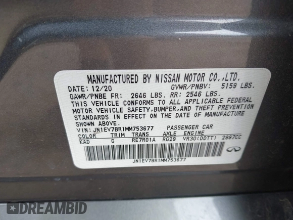 ✅ 2021 Infiniti Q50 Luxe • VIN: JN1EV7BR1MM753677 • Lot: 42200518. Wystawiony na IAAI z przebiegiem 51 553 mil. Bezpłatny archiwum sprzedaży aukcyjnych z USA i szczegółowy raport historii pojazdu na DreamBid. Zdjęcie 9.