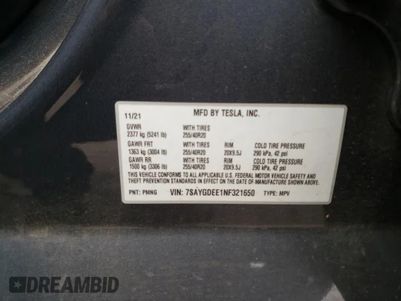 ✅ 2022 Tesla Model Y Long Range • VIN: 7SAYGDEE1NF321650 • Lot: 72801582. Listed on Copart with 22,391 mi. Free auction sales archive from the USA and detailed vehicle history report at DreamBid. Image 12.