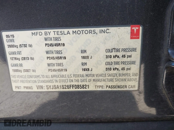 ✅ 2015 Tesla Model S 85D • VIN: 5YJSA1S26FF085821 • Лот: 44505380. Опубликован ранее на IAAI с пробегом 142 807 миль. Бесплатный доступ к архиву аукционных продаж из США и подробный отчёт об истории автомобиля на DreamBid. Изображение 9.