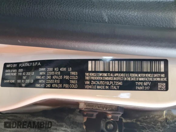 ✅ 2020 Jeep Renegade Limited • VIN: ZACNJBD19LPL72546 • Lot: 67880552. Wystawiony na Copart z przebiegiem 24 627 mil. Bezpłatny archiwum sprzedaży aukcyjnych z USA i szczegółowy raport historii pojazdu na DreamBid. Zdjęcie 12.