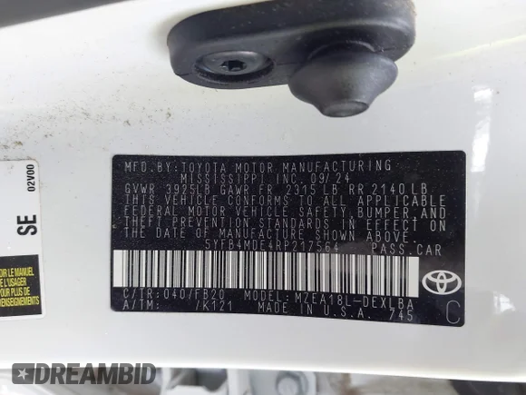 ✅ 2024 Toyota Corolla LE • VIN: 5YFB4MDE4RP217564 • Lot: 43804705. Wystawiony na IAAI z przebiegiem 8 979 mil. Bezpłatny archiwum sprzedaży aukcyjnych z USA i szczegółowy raport historii pojazdu na DreamBid. Zdjęcie 9.