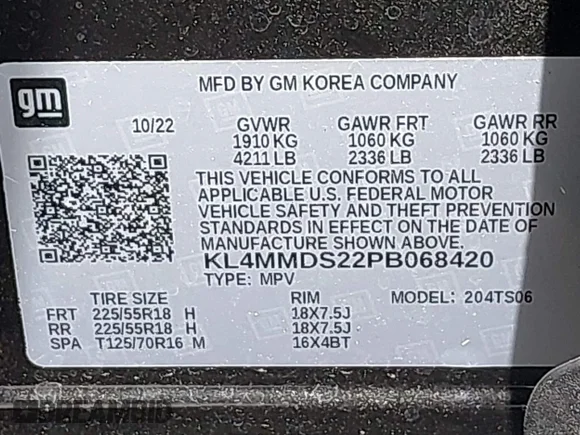 ✅ 2023 Buick Encore GX Select • VIN: KL4MMDS22PB068420 • Lot: 42728119. Listed on IAAI with 14,403 mi. Free auction sales archive from the USA and detailed vehicle history report at DreamBid. Image 9.