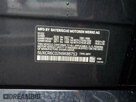 ✅ 2022 BMW X5 xDrive40i • VIN: 5UXCR6C02N9K88753 • Лот: 73417342. Опубліковано раніше на Copart з пробігом 12 185 миль. Безкоштовний доступ до архіву аукціонних продажів зі США та докладний звіт про історію автомобіля на DreamBid. Зображення 12.