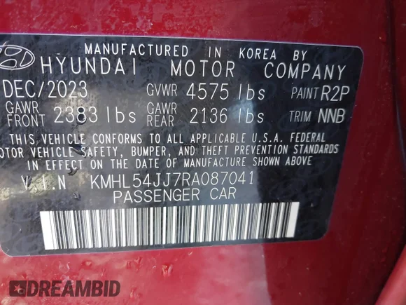✅ 2024 Hyundai Sonata Limited • VIN: KMHL54JJ7RA087041 • Lot: 44029049. Wystawiony na IAAI z przebiegiem 15 204 mil. Bezpłatny archiwum sprzedaży aukcyjnych z USA i szczegółowy raport historii pojazdu na DreamBid. Zdjęcie 9.