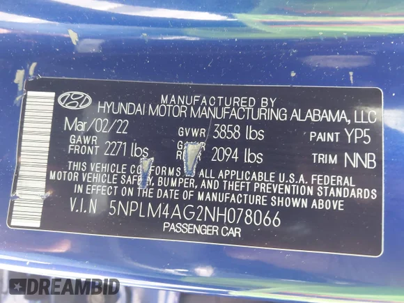 ✅ 2022 Hyundai Elantra SEL • VIN: 5NPLM4AG2NH078066 • Lot: 44708294. Wystawiony na IAAI z przebiegiem 120 692 mil. Bezpłatny archiwum sprzedaży aukcyjnych z USA i szczegółowy raport historii pojazdu na DreamBid. Zdjęcie 9.