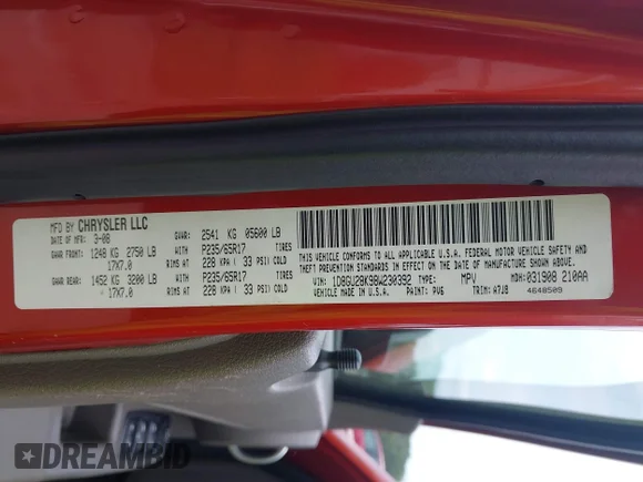 ✅ 2008 Dodge Nitro SXT • VIN: 1D8GU28K98W230392 • Lot: 45309877. Listed on IAAI with 106,001 mi. Free auction sales archive from the USA and detailed vehicle history report at DreamBid. Image 9.
