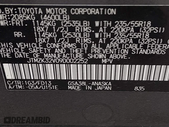 ✅ 2009 Toyota RAV4 Sport • VIN: JTMZK32V09D002252 • Lot: 45509673. Listed on IAAI with 120,108 mi. Free auction sales archive from the USA and detailed vehicle history report at DreamBid. Image 9.