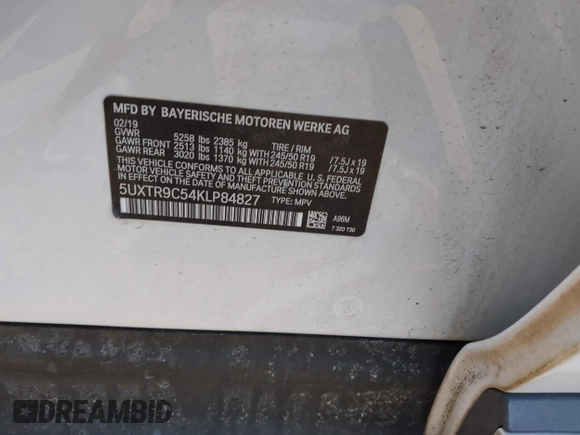 ✅ 2019 BMW X3 xDrive30i • VIN: 5UXTR9C54KLP84827 • Lot: 44065537. Wystawiony na IAAI z przebiegiem 105 223 mil. Bezpłatny archiwum sprzedaży aukcyjnych z USA i szczegółowy raport historii pojazdu na DreamBid. Zdjęcie 9.