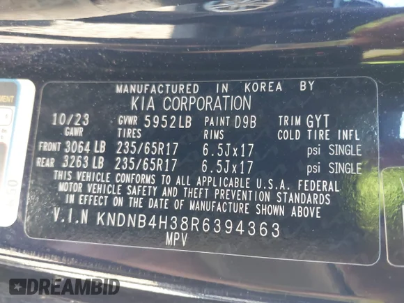 ✅ 2024 Kia Carnival LX • VIN: KNDNB4H38R6394363 • Lot: 43972351. Wystawiony na IAAI z przebiegiem 49 618 mil. Bezpłatny archiwum sprzedaży aukcyjnych z USA i szczegółowy raport historii pojazdu na DreamBid. Zdjęcie 9.