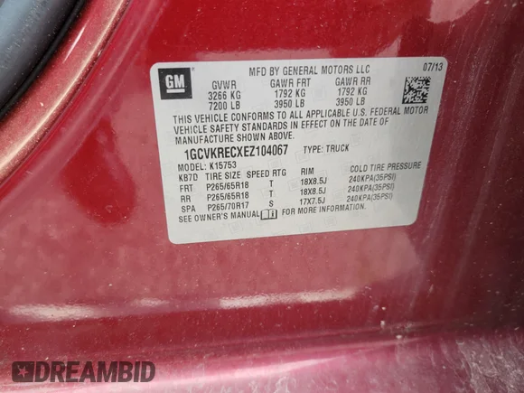 ✅ 2014 Chevrolet Silverado 1500 LT • VIN: 1GCVKRECXEZ104067 • Lot: 42517846. Wystawiony na IAAI z przebiegiem 152 773 mil. Bezpłatny archiwum sprzedaży aukcyjnych z USA i szczegółowy raport historii pojazdu na DreamBid. Zdjęcie 9.