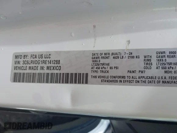 ✅ 2024 Ram ProMaster Cargo Tradesman • VIN: 3C6LRVDG1RE141288 • Lot: 45376208. Wystawiony na IAAI z przebiegiem 67 709 mil. Bezpłatny archiwum sprzedaży aukcyjnych z USA i szczegółowy raport historii pojazdu na DreamBid. Zdjęcie 9.