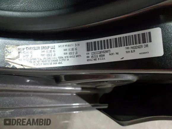✅ 2015 Chrysler 200 C • VIN: 1C3CCCCG8FN520073 • Lot: 78621944. Wystawiony na Copart z przebiegiem 117 301 mil. Bezpłatny archiwum sprzedaży aukcyjnych z USA i szczegółowy raport historii pojazdu na DreamBid. Zdjęcie 12.