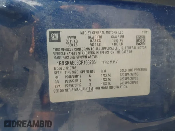 ✅ 2012 Chevrolet Tahoe LS • VIN: 1GNSKAE06CR168203 • Лот: 45581884. Опубліковано раніше на IAAI з пробігом 201 261 миль. Безкоштовний доступ до архіву аукціонних продажів зі США та докладний звіт про історію автомобіля на DreamBid. Зображення 9.