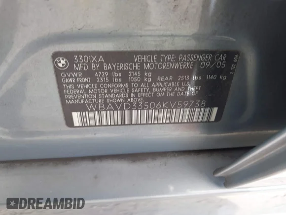 ✅ 2006 BMW 3 Series 330xi • VIN: WBAVD33506KV59738 • Lot: 45023274. Wystawiony na IAAI z przebiegiem 134 649 mil. Bezpłatny archiwum sprzedaży aukcyjnych z USA i szczegółowy raport historii pojazdu na DreamBid. Zdjęcie 9.