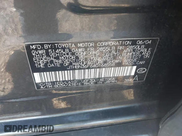 ✅ 2004 Lexus LS 430 • VIN: JTHBN36F640168558 • Лот: 43403609. Опубликован ранее на IAAI с пробегом Не указан. Бесплатный доступ к архиву аукционных продаж из США и подробный отчёт об истории автомобиля на DreamBid. Изображение 9.