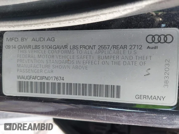 ✅ 2015 Audi A6 Premium Plus • VIN: WAUGFAFC8FN017674 • Лот: 41317686. Опубліковано раніше на IAAI з пробігом 171 328 миль. Безкоштовний доступ до архіву аукціонних продажів зі США та докладний звіт про історію автомобіля на DreamBid. Зображення 9.