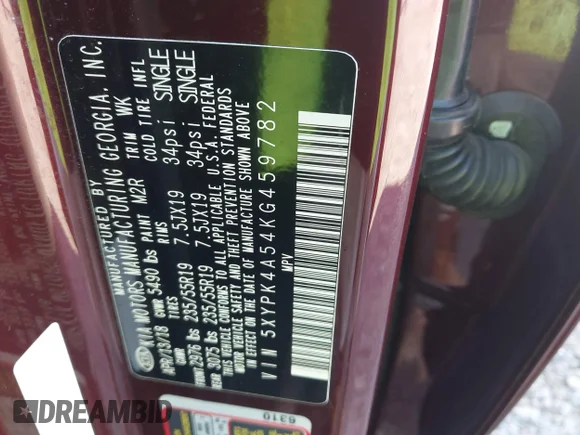 ✅ 2019 Kia Sorento SX • VIN: 5XYPK4A54KG459782 • Lot: 43427025. Wystawiony na IAAI z przebiegiem 84 640 mil. Bezpłatny archiwum sprzedaży aukcyjnych z USA i szczegółowy raport historii pojazdu na DreamBid. Zdjęcie 9.
