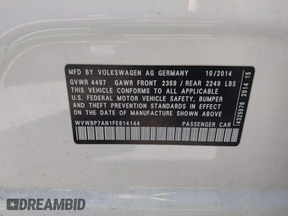 ✅ 2015 Volkswagen CC Sport • VIN: WVWBP7AN1FE814144 • Lot: 44552290. Wystawiony na IAAI z przebiegiem 116 877 mil. Bezpłatny archiwum sprzedaży aukcyjnych z USA i szczegółowy raport historii pojazdu na DreamBid. Zdjęcie 9.
