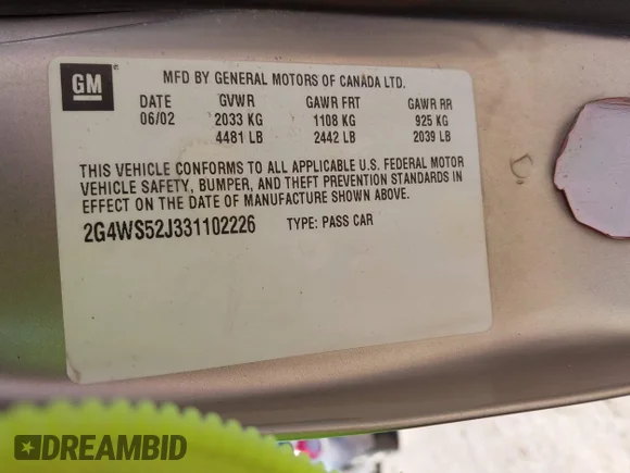 ✅ 2003 Buick Century Custom • VIN: 2G4WS52J331102226 • Лот: 42924364. Опубліковано раніше на IAAI з пробігом 141 158 миль. Безкоштовний доступ до архіву аукціонних продажів зі США та докладний звіт про історію автомобіля на DreamBid. Зображення 9.
